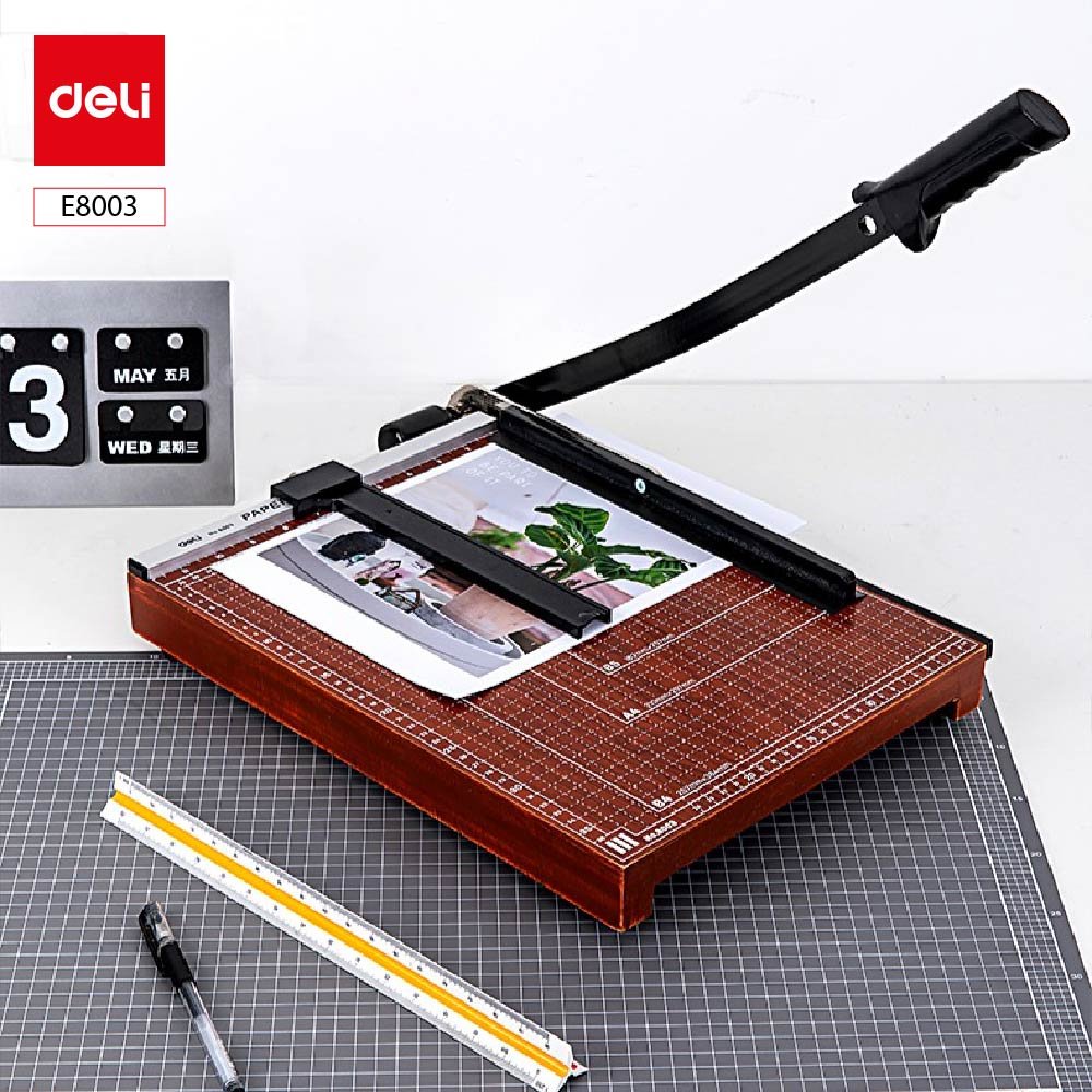 E8003_11 ديلي مقطع ورق طبلية خشب سكين معدن - قياس B4 - مقبض وقفل حماية - بني - E8003